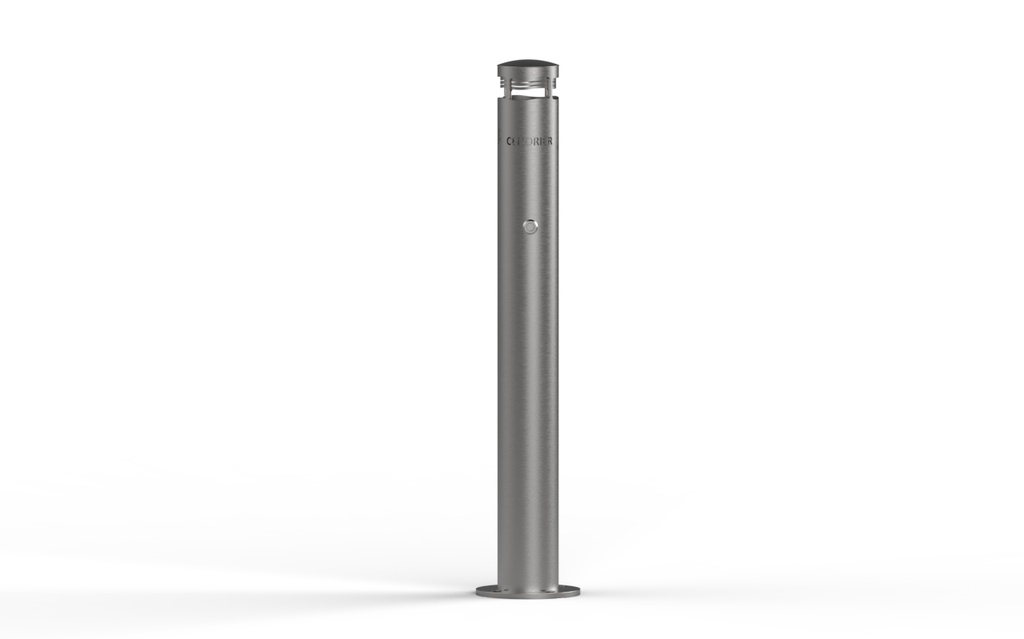 [N103471] Cendrier borne inox 316L brossé, diamètre 114 mm, hauteur 1000 mm, sur platine.